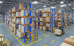 forklift truck in warehouse or storage and shelves 5GCNR3M